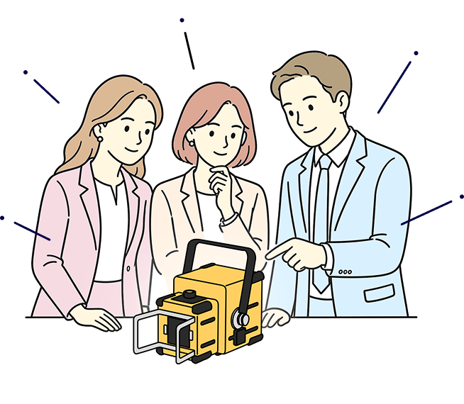 携帯型X線装置を囲む社員のイラスト